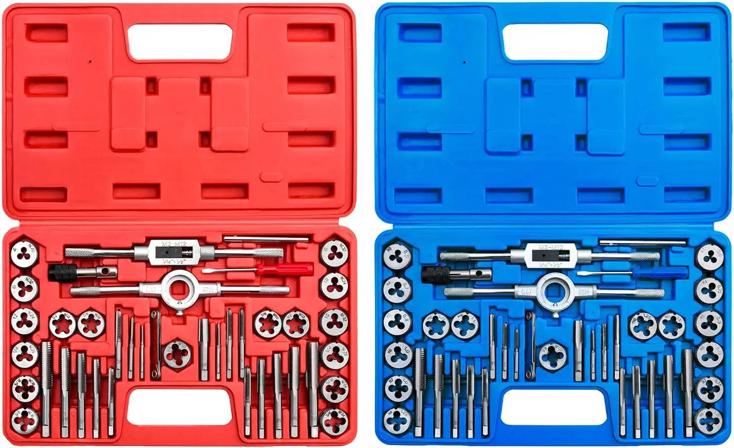 

Premium SAE and Metric Tap and Die Set - SAE Inch Size #4 to 1/2” and Metric Size M3 to M12, with Coarse, Fine and Pipe Threads