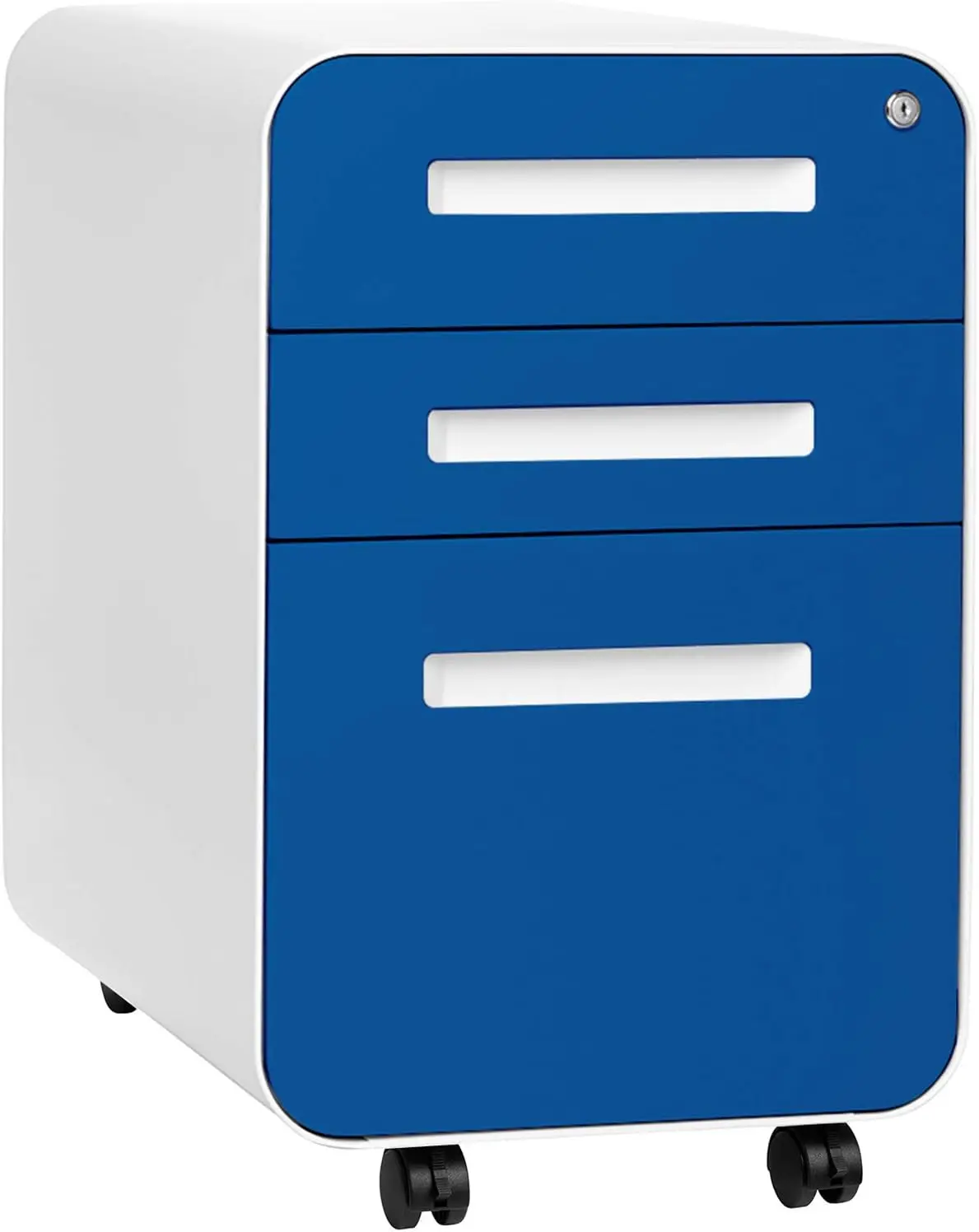 Stockpile 3 Drawer File Cabinet with Lock - Under Office Desk Metal Filing Cabinet, Legal/Letter File Folders, Blue Faceplate