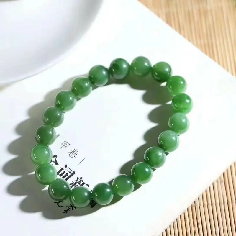 Hetian Jade Russo Jasper Espinafre Verde Contas Redondas Pulseira 9,5Mm