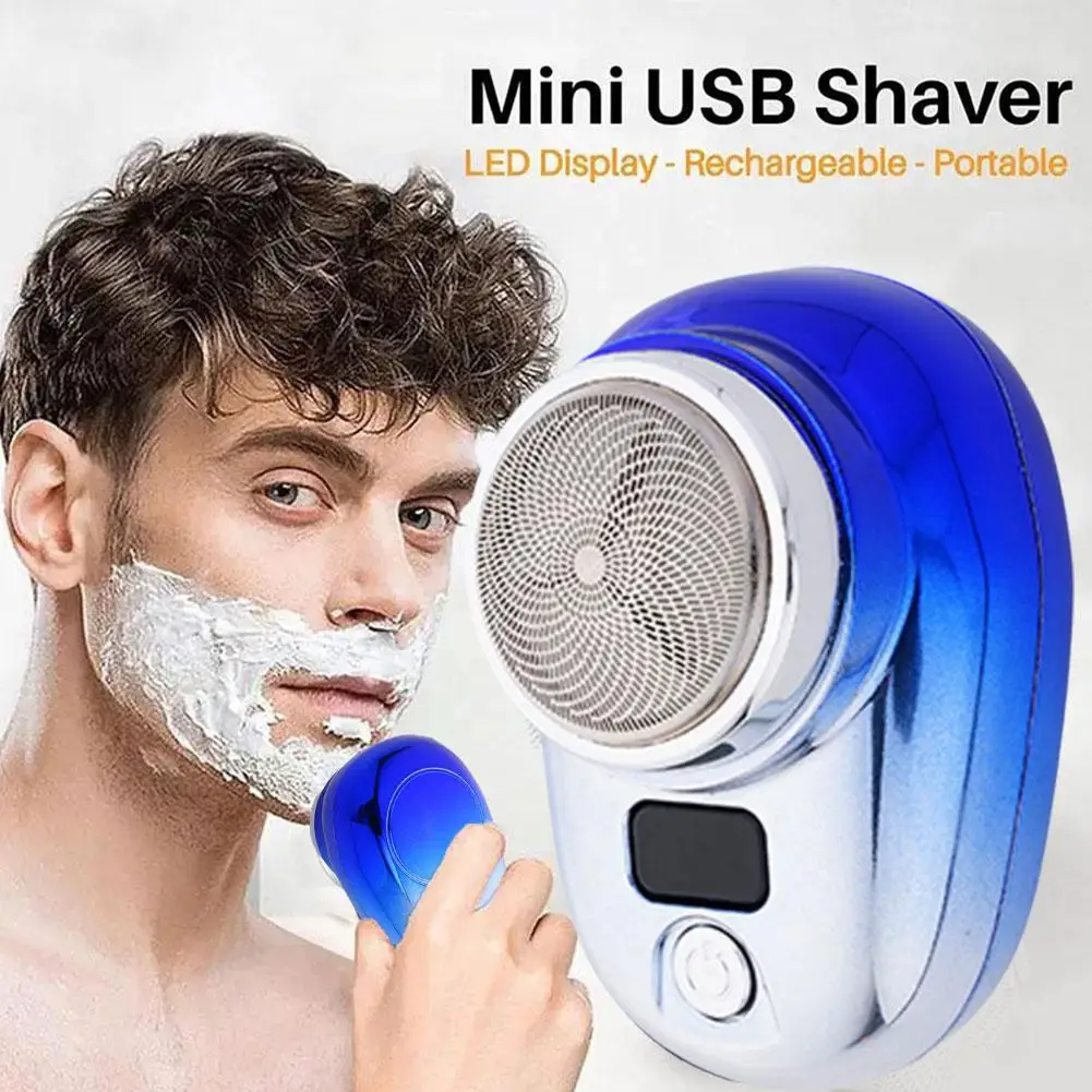 

USB Rechargeable Men's Electric Shaver Portable Waterproof Mini Rotary Razor with LED Battery Display for Travel