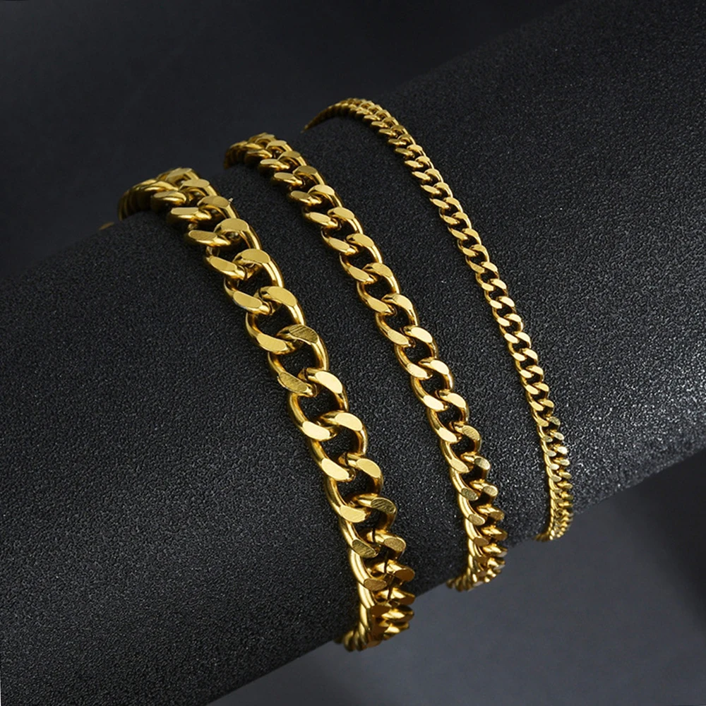 1 Piece Width 3.5/5/7mm Stainless Steel Gold/Black Color Punk Necklace  Cuban Link Chain Male Fashion Jewelry Gifts for Men