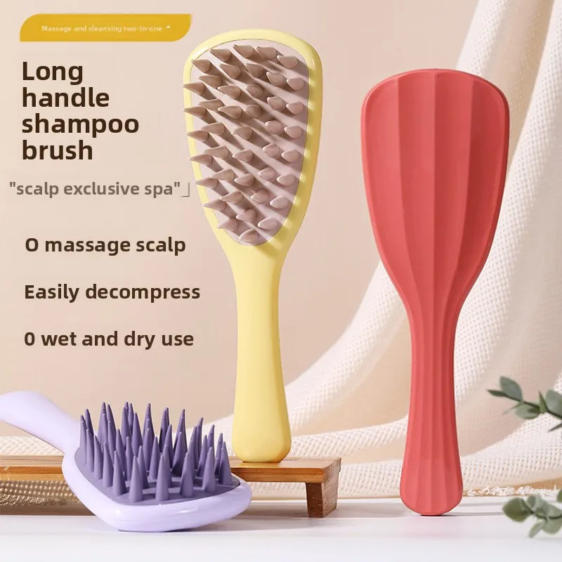 

New Arrival Ginkgo Leaf Silicone Scalp Massage Shampoo Brush with Long Handle Thick Bristles Hair Washing Tool for Crossborder