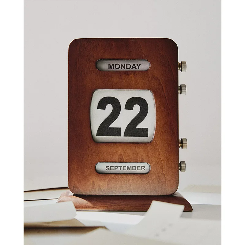 Cream Style Solid Wood Perpetual Calendar Vintage Creative Desk Calendar Home Office Desktop Decor Photography Prop