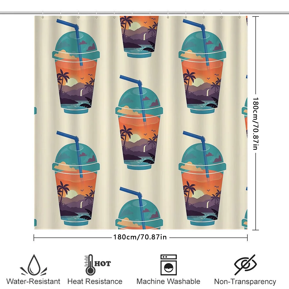 المحيط غروب الشمس شاطئ كوكتيل دش الستار المشاعر الاستوائية الساحلية ديكور المنزل منتجع نمط الحمام مجموعة الفنية طباعة جدار Hangi