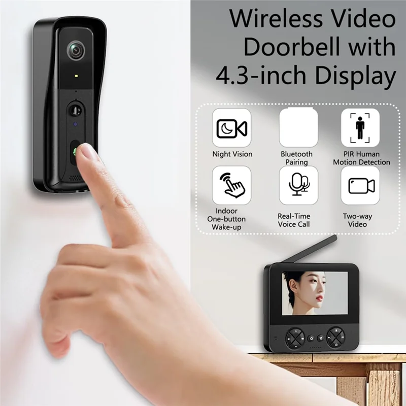 

B04C-Дверной звонок Беспроводная камера с экранным монитором без подписки Дверной звонок с камерой и монитором обнаружения движения PIR