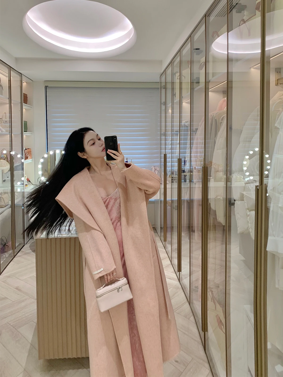 

FPOH Розовое шерстяное пальто Женская верхняя одежда Корейское нежное двустороннее шерстяное пальто Princ Прямое длинное пальто Све