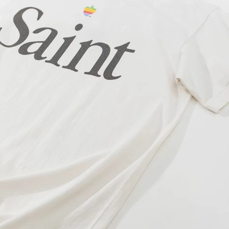 Cement White Rainbow Fruit Classic Logo Print Saint T-Shirt Men Women Streetwear Oversized Tee 100% Cotton Top T Shirt