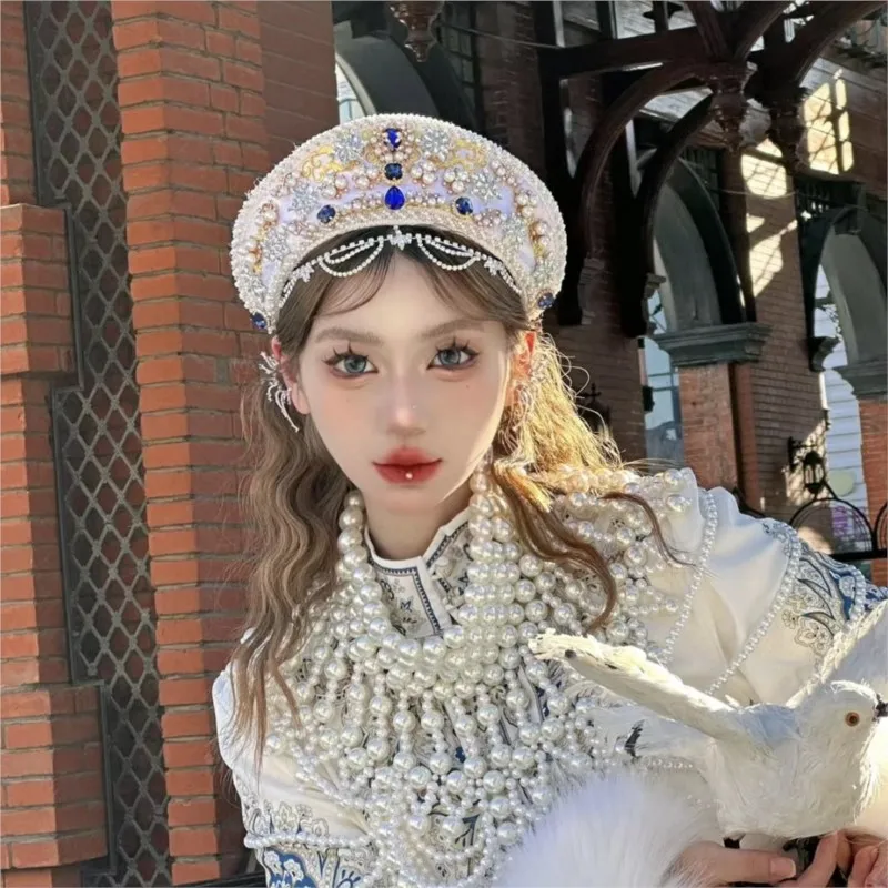 

High Quality |Russian Ethnic Clothes Clothing HeadWomen Dress Hat Crown Exotic Trip Shoot Ornament