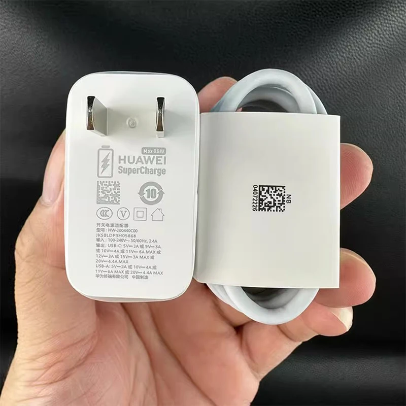 شاحن Huawei السريع EU/US/UK Max 88W SuperCharge PD/QC 3.0 شحن سريع لـ Mate 60 RS/Pro+ P60 Art، كابل 6A من النوع C إلى كابل Tipo C
