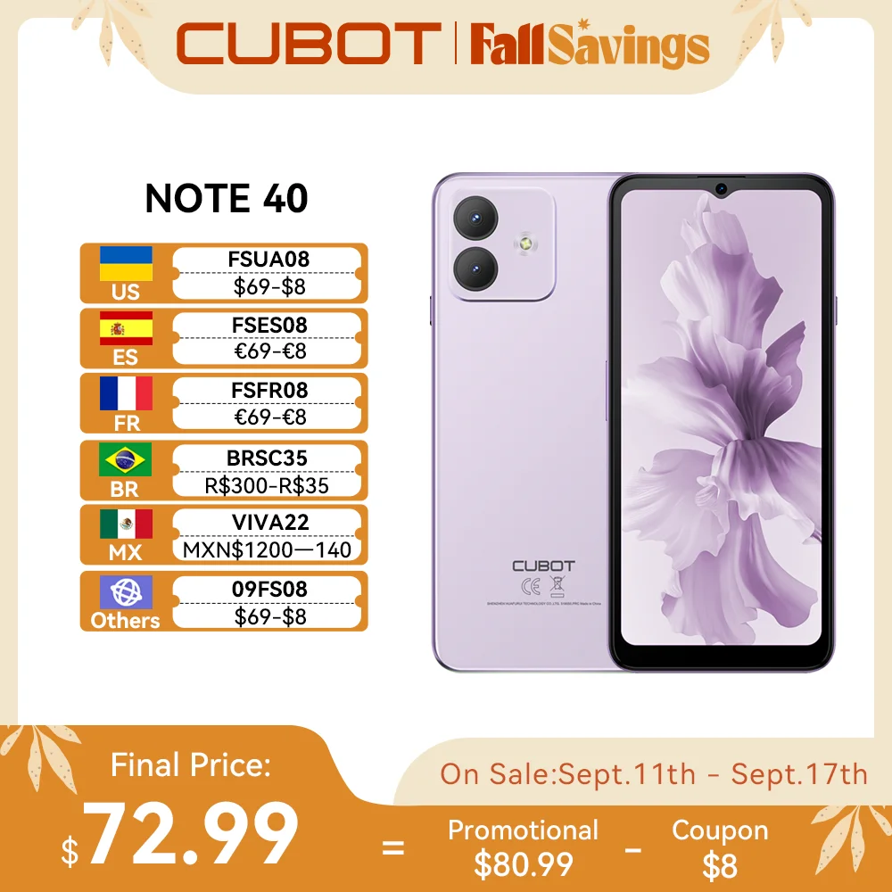 Смартфон Cubot Note 40, 12 ГБ ОЗУ (6 ГБ + 6 ГБ расширения) + 256 ГБ ПЗУ, основная камера 50 МП, дисплей 6,56 дюйма, 90 Гц, аккумулятор 5200 мАч, GPS