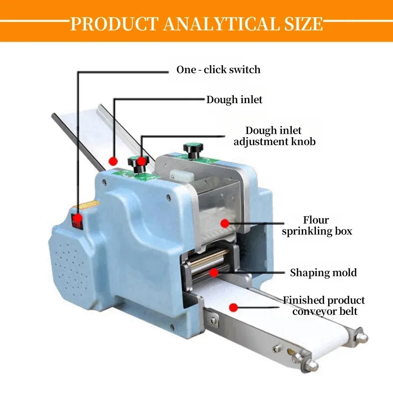 

Professional Stainless Steel Dumpling Wrapper Maker With 220V Motor Replacement Molds 9Cm Dough Skin Making Machine