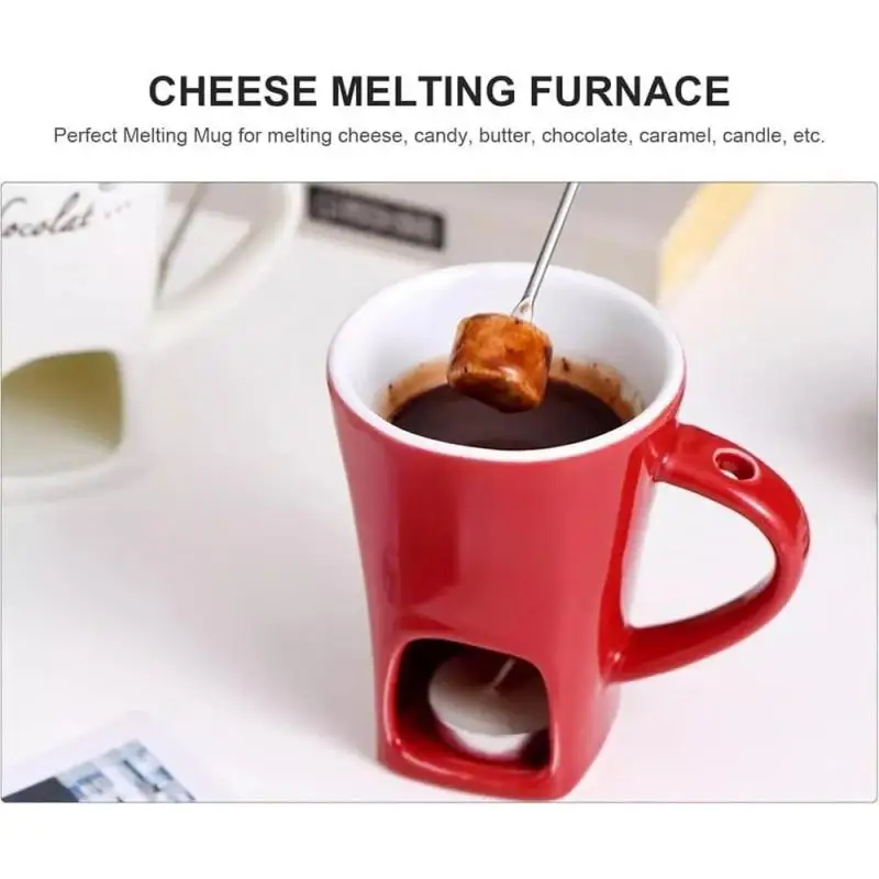 Christmas Candle Cup Cheese Chocolate Melting Ceramic Mug Heating Food Ceramic Mug With Fork Creative Coffee Mug Tableware 200ml