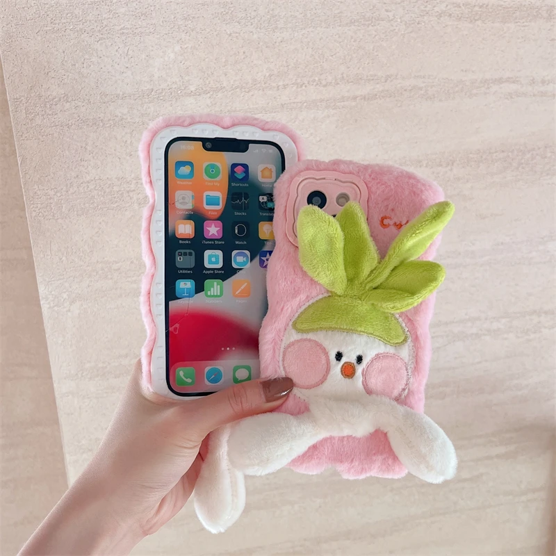 3D Lovely Warm Winter Plush Soft Phone Case For Huawei P40 Pro P50 Pro P60 Pro Pura 70 Pro Fluff Toy Lens Protective Back Cover