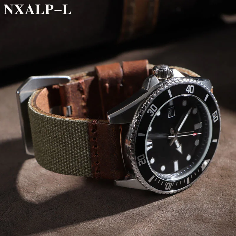 Genuine Leather Nylon Watch Band 20mm 22mm 24mm for Omega for Seiko Strap Denim Fabric Bracelet Men Women Replacement Wristband