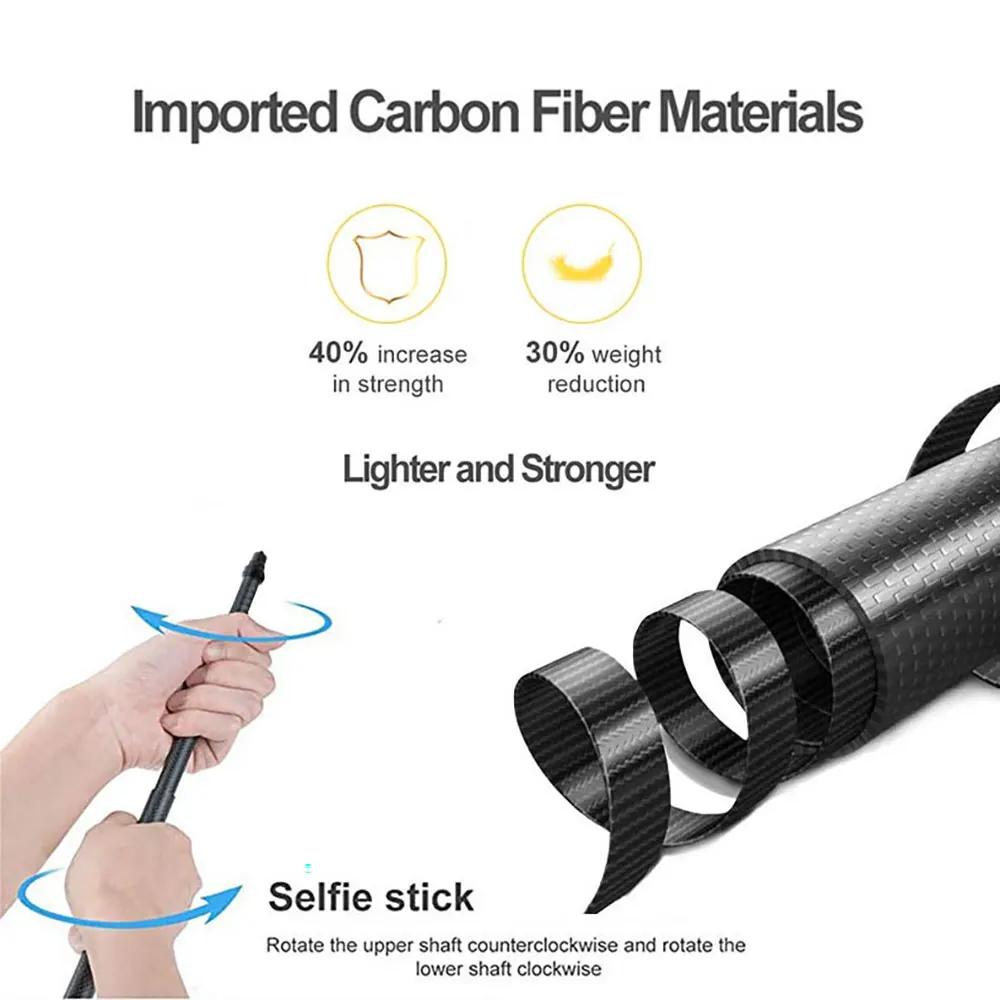 3M 2M 1.5M 1.1M Selfie Stick Carbon Fiber Extendable Handheld Monopod for GoPro Hero Max 10 9 8 7 6 5 Osmo Action Insta360