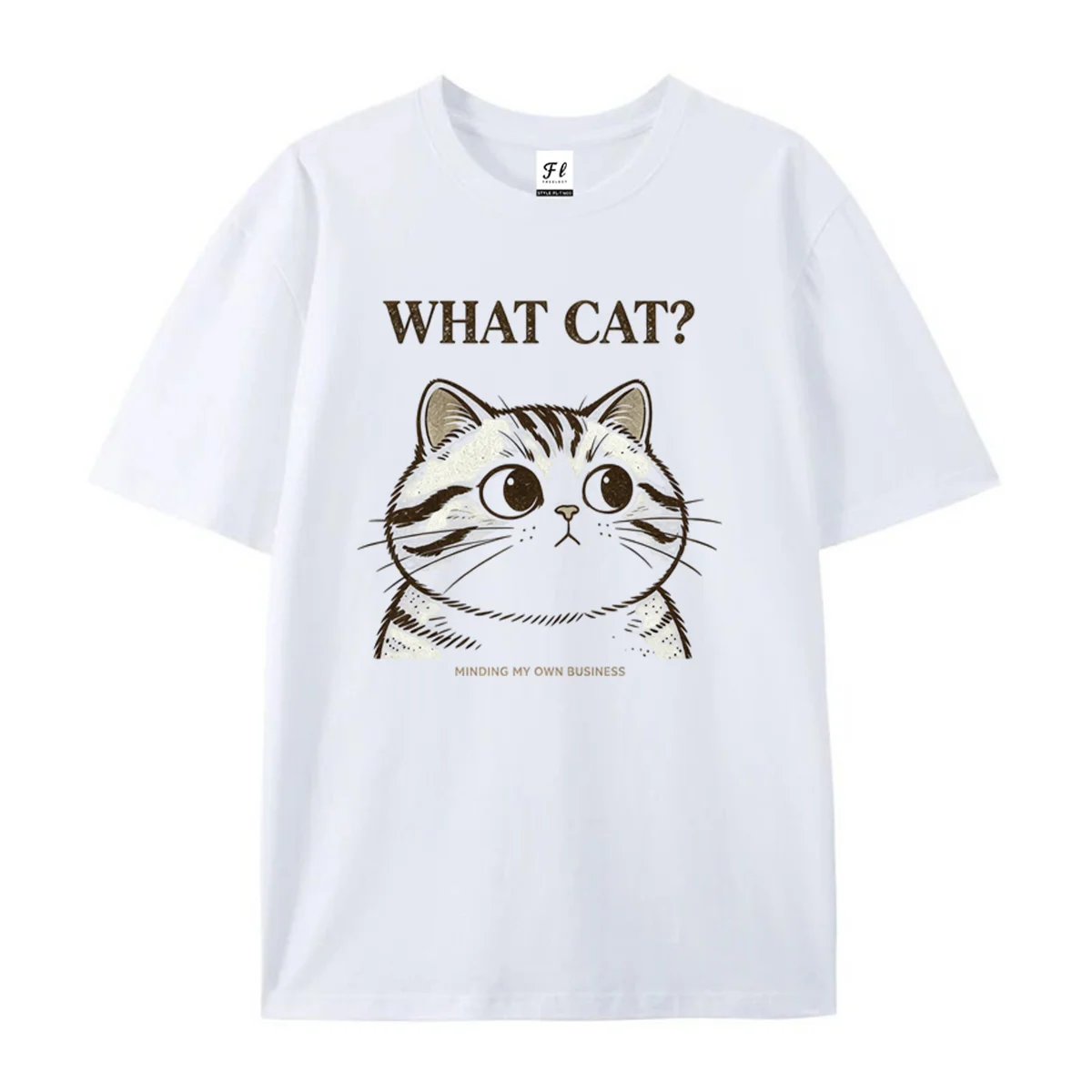 Minding My Own Business Cat T-Shirt Funny Cat Graphic Tee Cutes Meme Cat Design for Cat Lovers Women's Quality Cotton Shirts