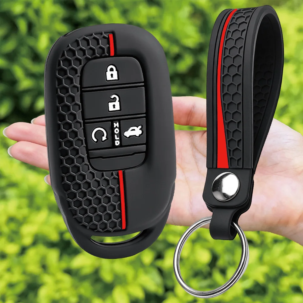 For Honda Accord Civic CR-V HR-V Pilot Passport Odyssey silicone car key fob cover with compact finger loop and key ring