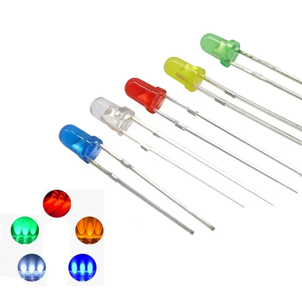 50pcs Bright LED Diodes Kit 3mm 5mm F5 F3 Light Emitting Diode Assorted Electronic Diy Kit Red Green Blue Yellow Orange White