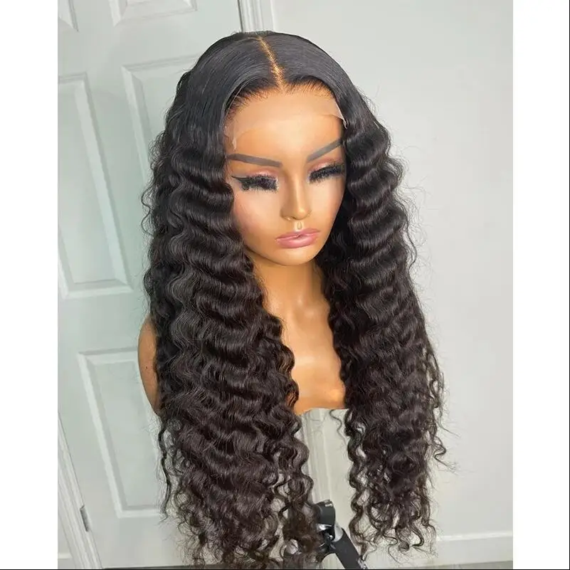 

Natural 180 Density Long 26" Black Kinky Curly Deep Lace Front Wig For Women BabyHair Glueless Preplucked Heat Resistant Daily