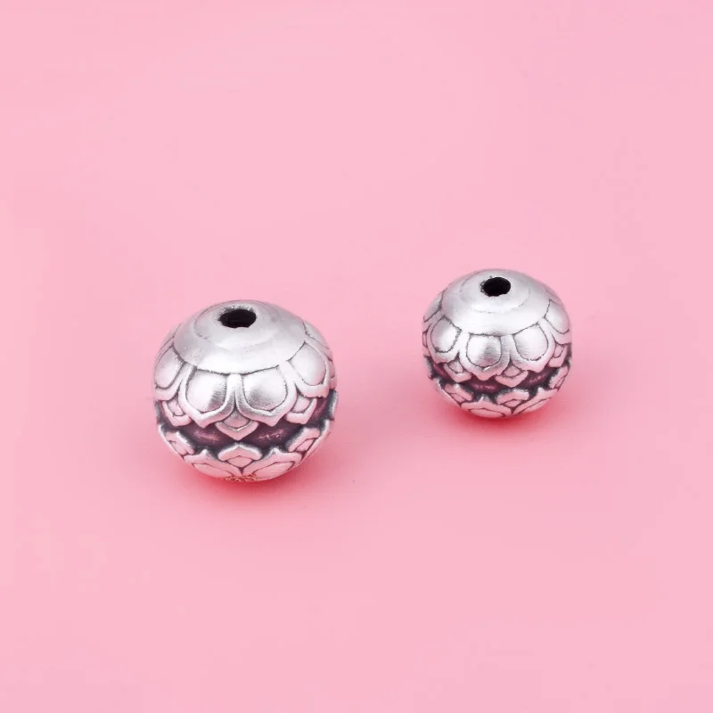 Foot silver 999 separated bead 3D hard silver three-dimensional pattern loose bead round bead diy hand-woven rope beading