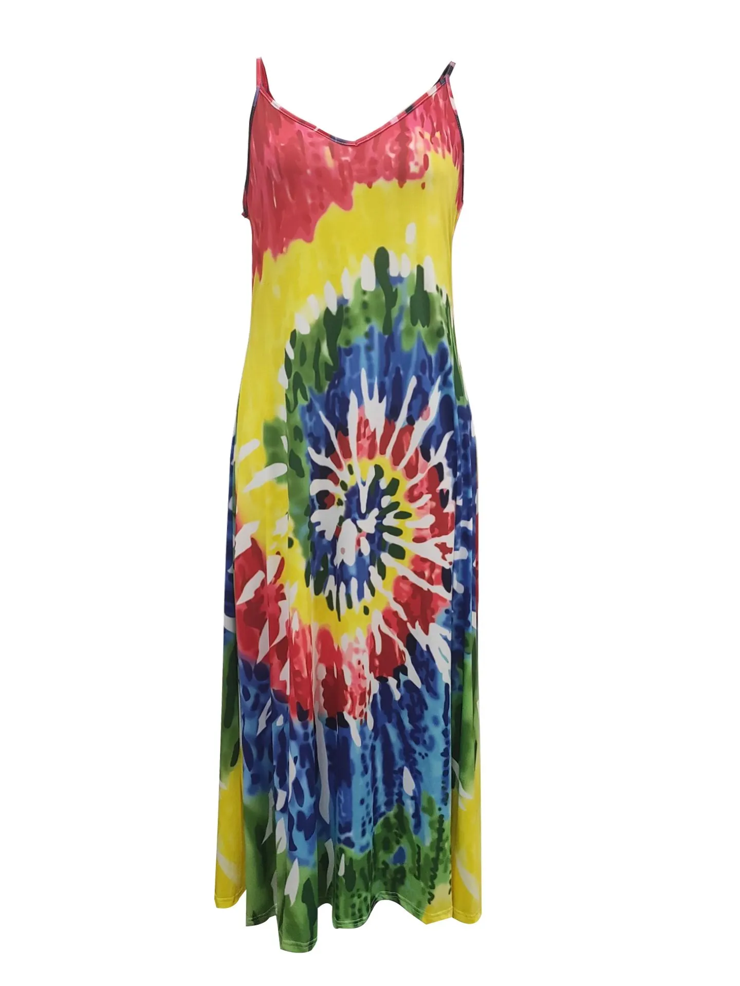 LW Plus Size New A Line dress Women Short Sleeves V Neck Slit maxi Dresses Tie-dye Ankle Length Dress Vintage Printed Vestidos