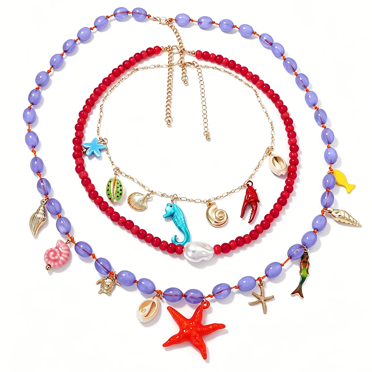 ZAA Multi-layer Starfish Charm Necklaces for Women Colorful Beaded Shell Pendant Necklace Summer Beach Vacation Jewelry Gifts