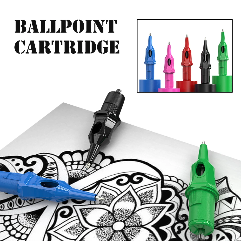 

20pcs Tattoo Ballpoint Pen Cartridges Tattoo Needles Ink Free for Beginner Designer Dotwork Drawing Practice Tattoo Refill