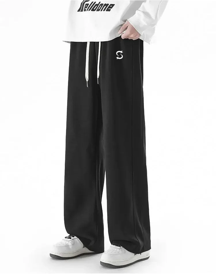 Pantalones deportivos con patrones creativos americanos para hombre, ropa de calle informal negra holgada, ropa de calle para hombre, ropa de calle