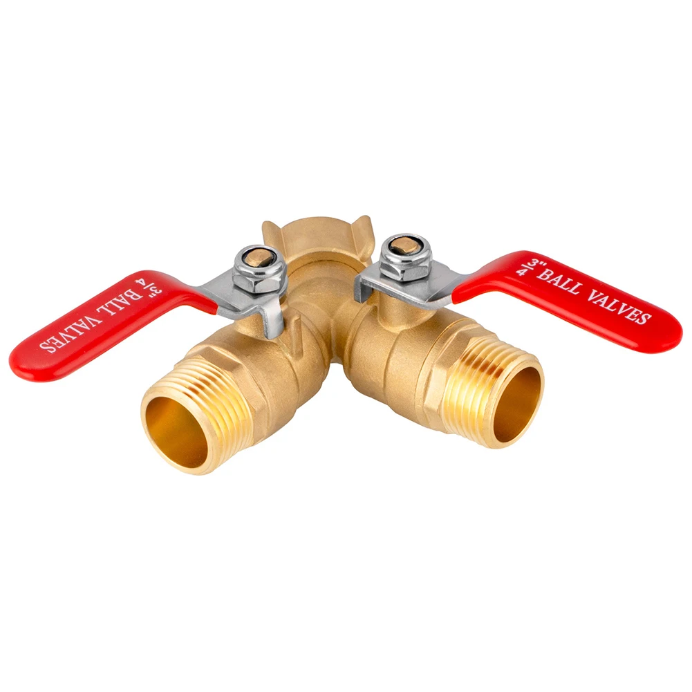 2 Way Brass Garden Hose Splitter With Long Handle High Flow Y Valve 3/4 Inch Thread For Watering Connector Fitting