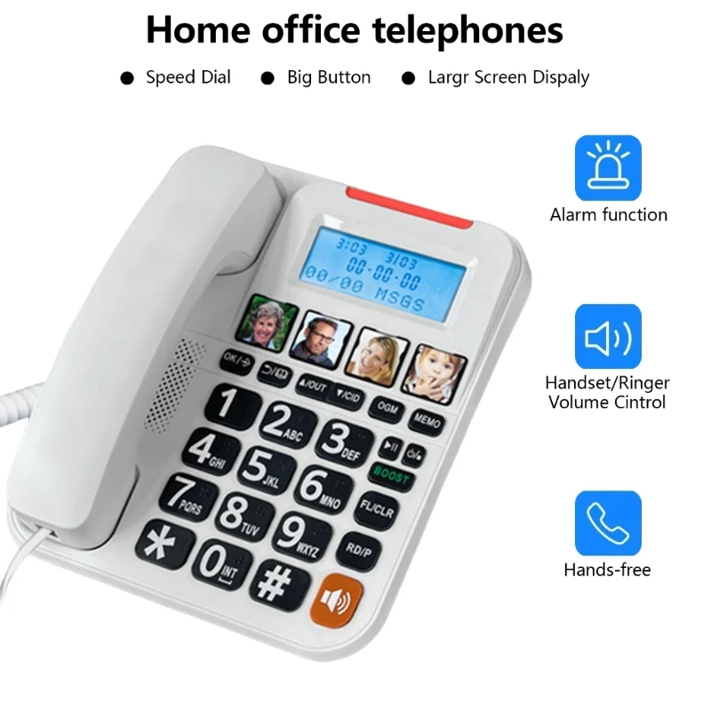 LoudRings Corded Phone With 1 Button Volumes Increase and Quick Store Dialings for Home or Hotel