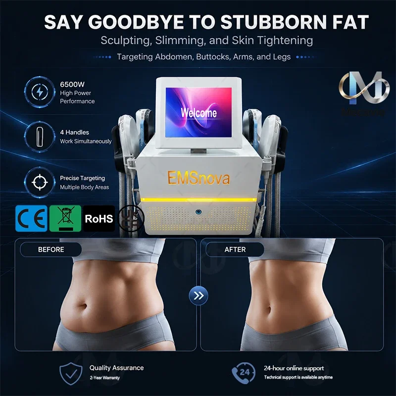 RF Machine 6500W 15T Body Slimming Muscle Stimulation Technology White Edition 4-handle Commercial With Safety Button