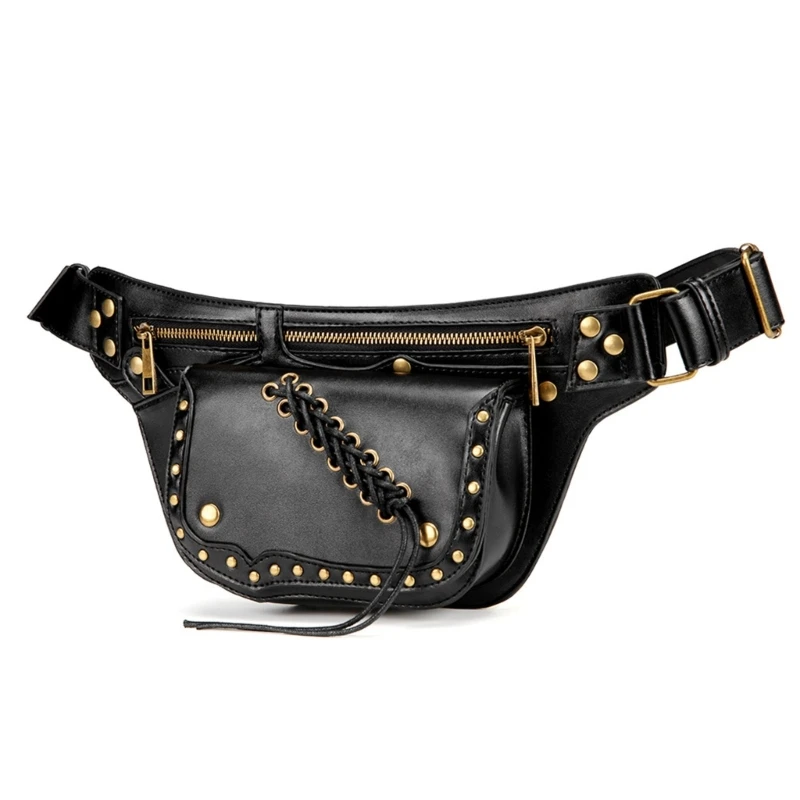 

Medieval Steampunk Rivets PU Leather Waist Bag Women Men Vintage Punk Crossbody Chest Bag Travel Utility Belt Sling Shoulder Bag