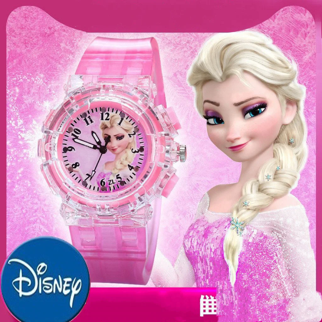 DisneyFashion Frozen Luminous Watch Figure Toys Princess Elsa Anna Children's LED Watch Silicone Lights Watch Girls Xms Gift