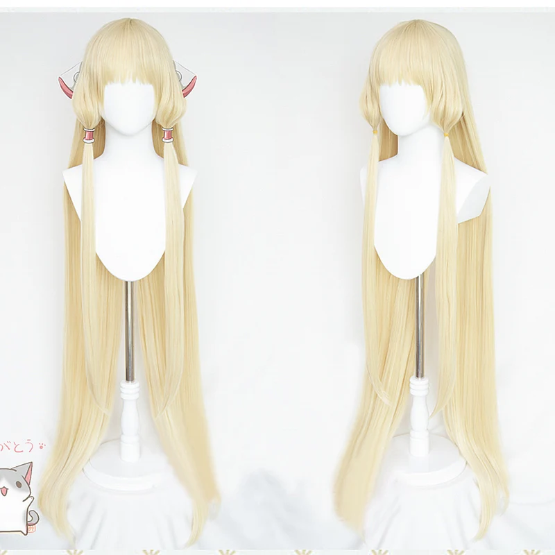 51 inches 130cm Long Milk Golden  Chii Blonde Cosplay Wigs With Cosplay Prop Ears Heat Resistance Hair Wigs + a wig cap