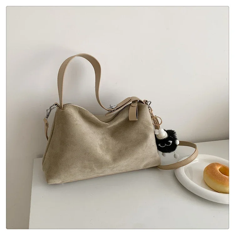 Deer Skin Material 2024 High Quality Shoulder Bag Zipper Solid Color Simple Fashion Handbag Soft Popular Commuting Crossbody Bag