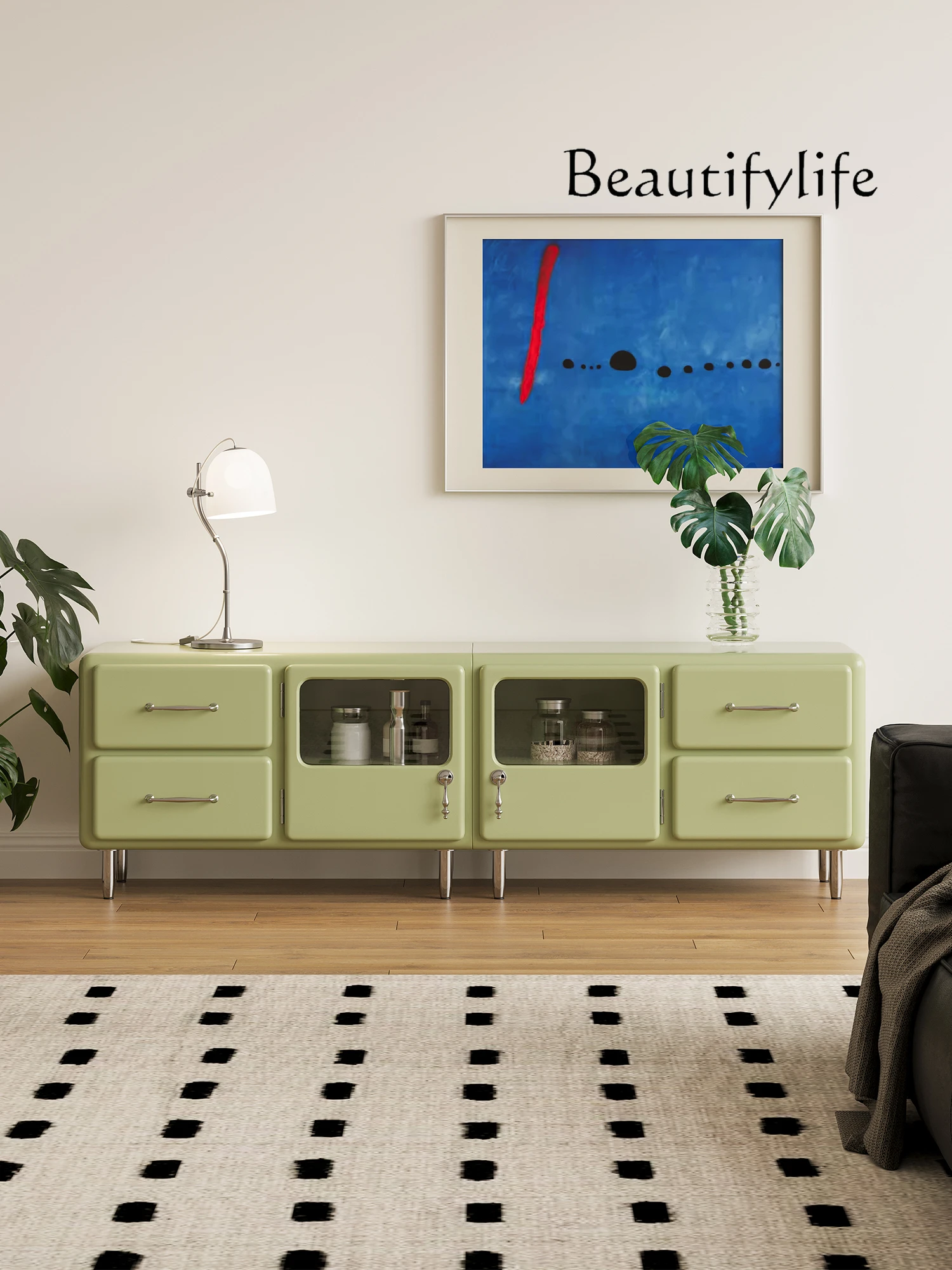 

Japanese retro combination TV cabinet living room home storage floor cabinet drawer glass display locker