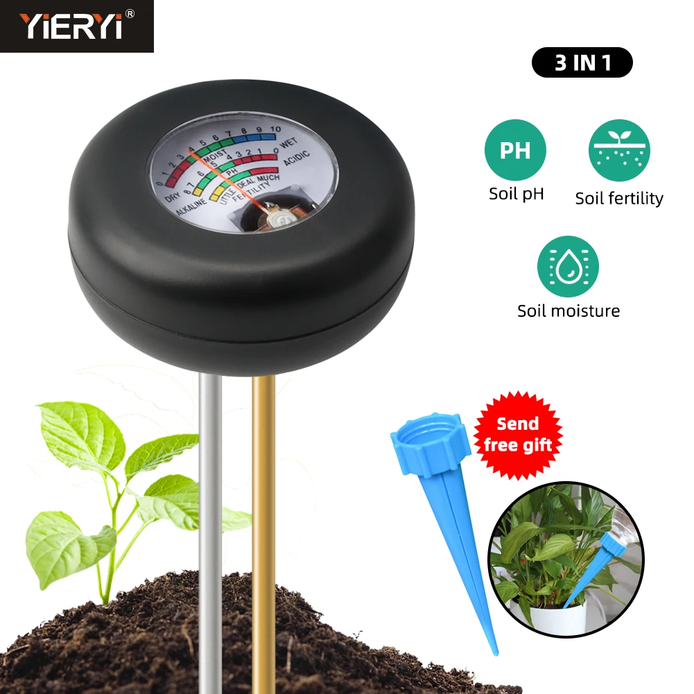 Testeur d'humidité et d'acidité du sol, compteur de PH, détecteur de métaux, outil de test extérieur, jardin de fleurs, plantation de pelouses, 3 en 1