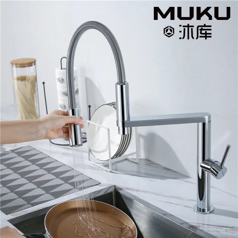 

Copper Spring Pull Out Kichen Faucet Sliver Rose Golden 2 Functional Basin Rotating Magnetic Mixer Tap Kitchen Sink Faucet