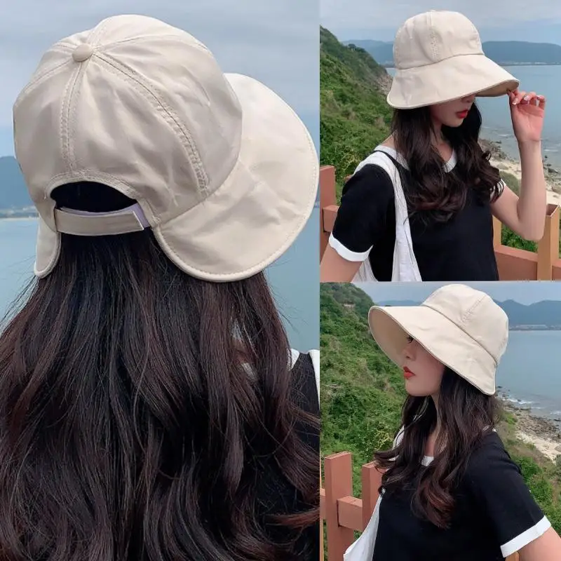 Women Foldable Wide Brim Sunhat Summer UV Protection Outdoor Beach Bucket Hat Face Cover Breathable Cycling Cap
