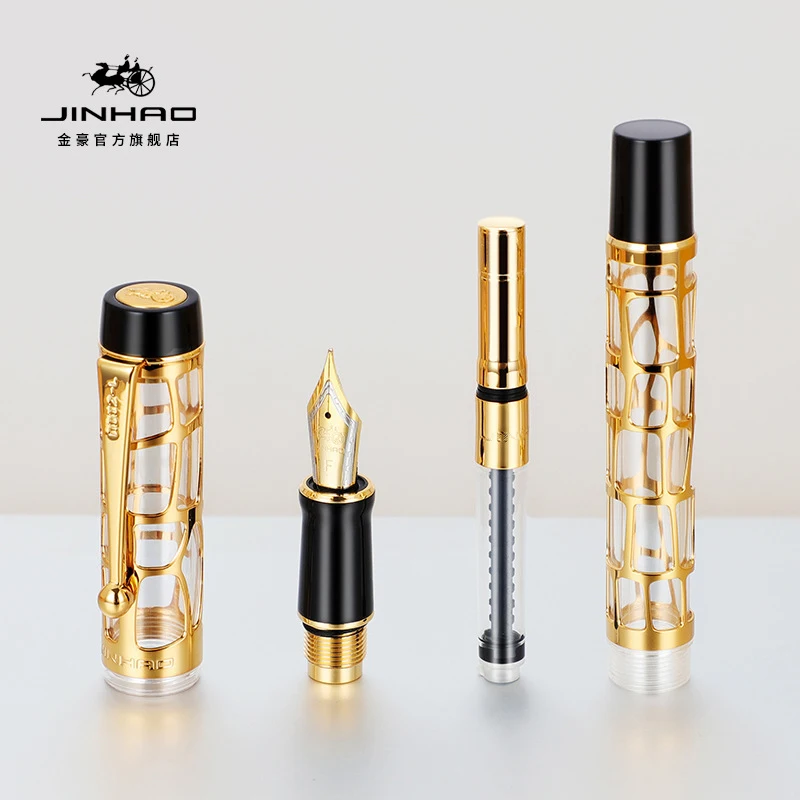 Jinhao 100 Resin Barrel 0.5mm Nib Fountain Pen Golden Trim Tiny Squares With Converter Writing Business Office & School Supplies