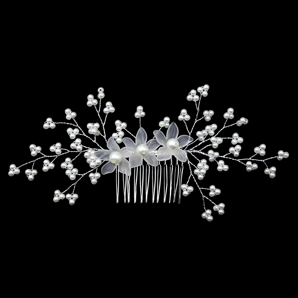 

Pearl Flower Comb Acrylic Rhinestones Acrylic Hair Comb Elegant for Women Bridal Party Wedding Hairstyle Accessory