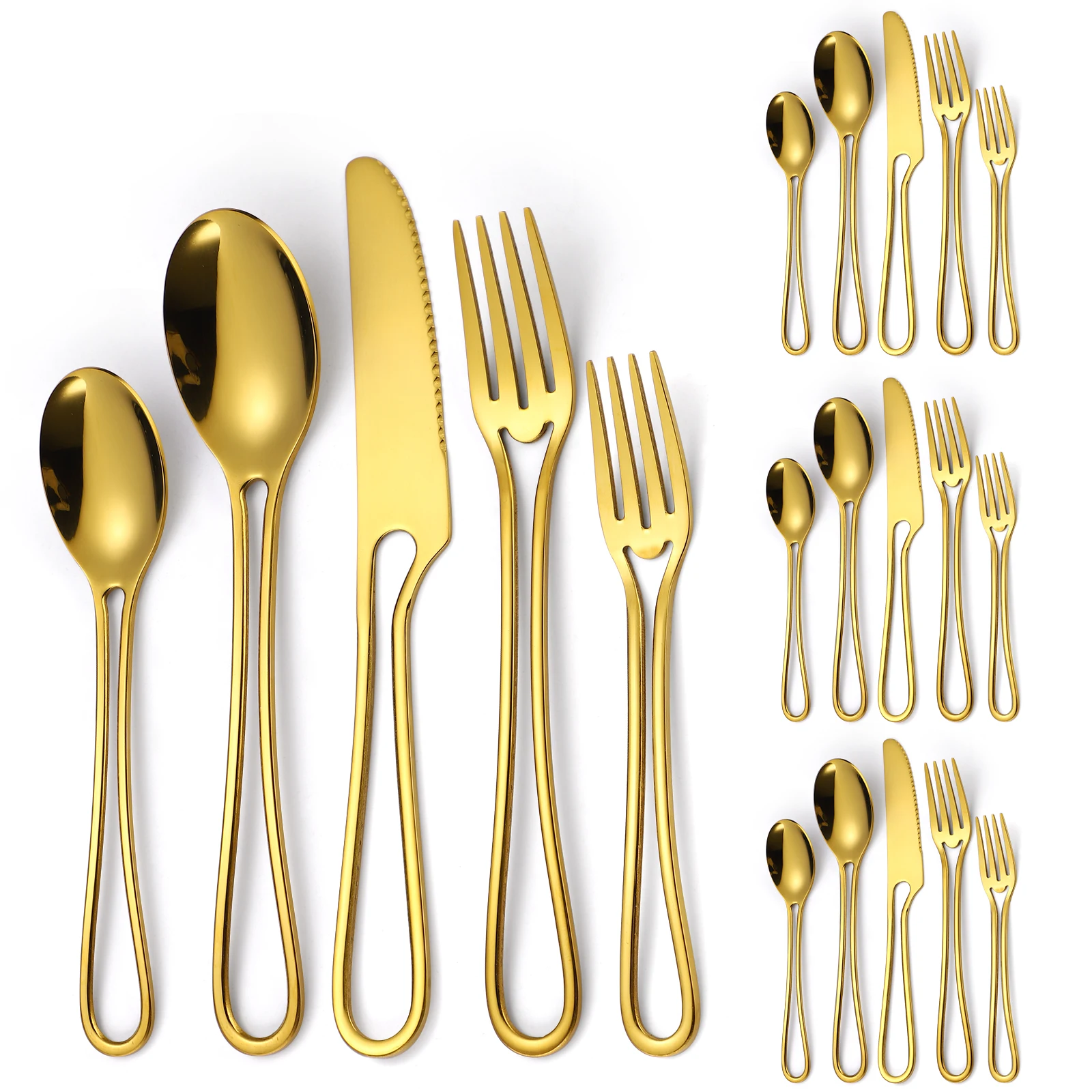 

A · HOUSEWARE Gold Silverware Hollow 20 Piece Flatware Set For 4 Kitchen Cutlery Stainless Steel Forks Spoons and Knives Unique