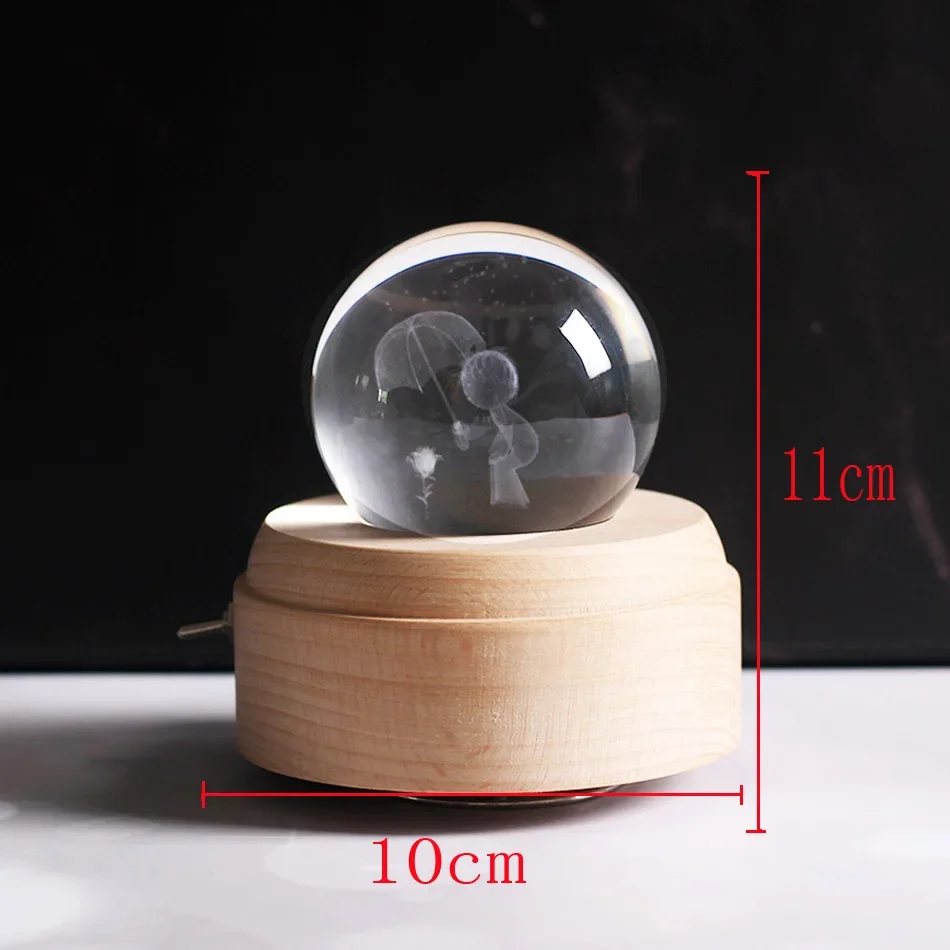 Crystal Ball Carousel Wood Music Box Little Prince with Light Rotatable Birthday Gift for Girlfriend Home Decoration Accessories