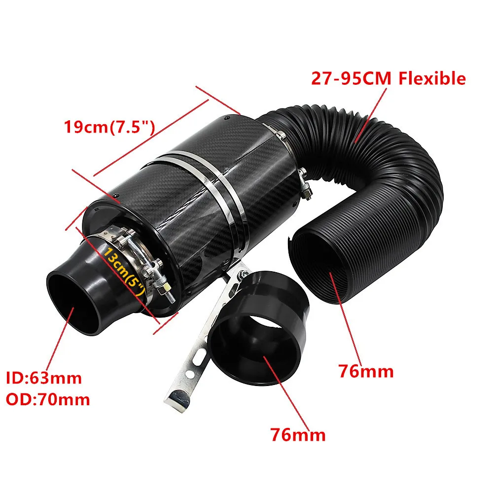 3inch Admission Bent Stretch Cold Air Intake Kit  Filter Induction Universal Car Intake Pipe Carbon Fiber Intake Hose High Flow