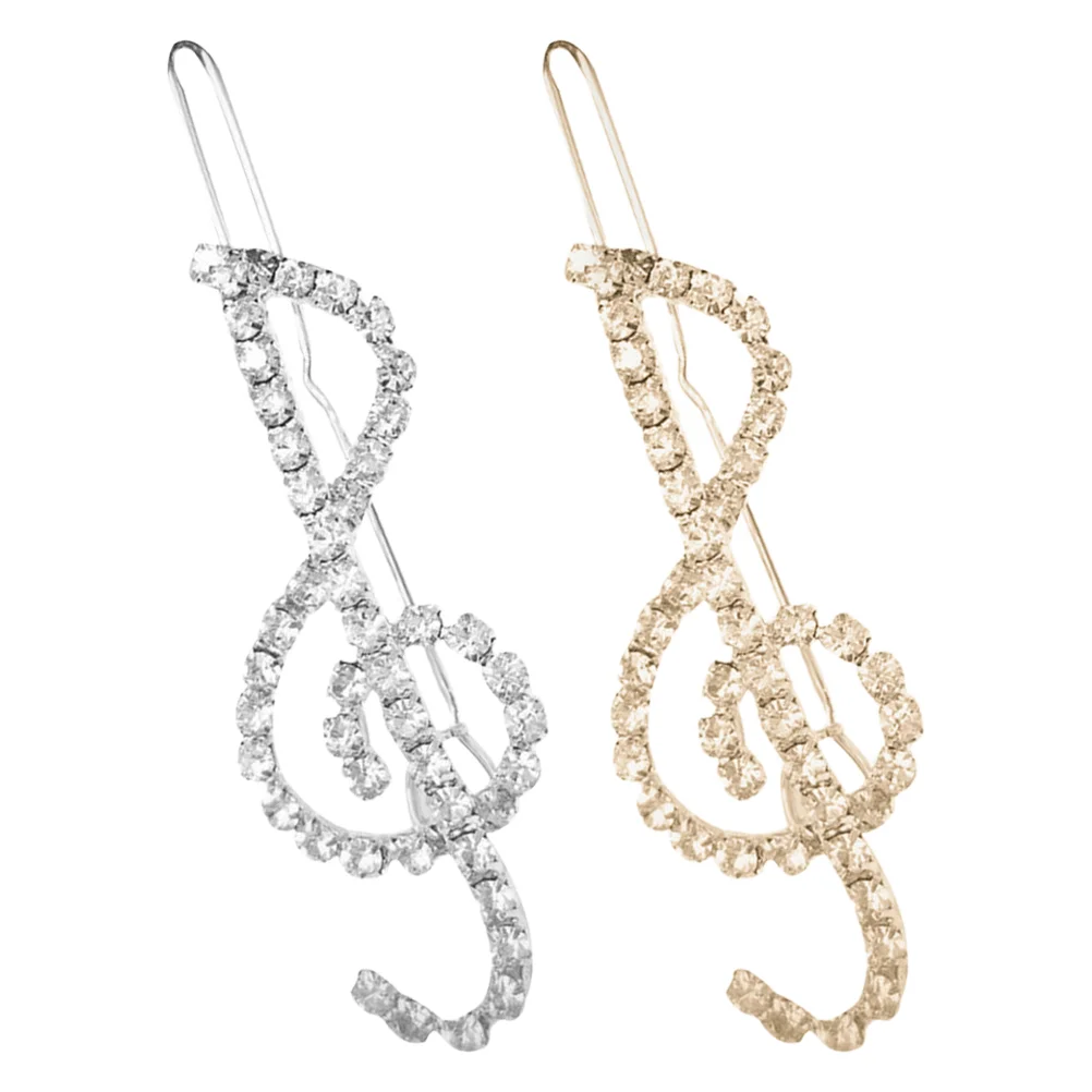 

2 Pcs Musical Note Hairpin Decorations for Women Claw Clip Clips Metal Rhinestone Side Accessories Wedding Miss