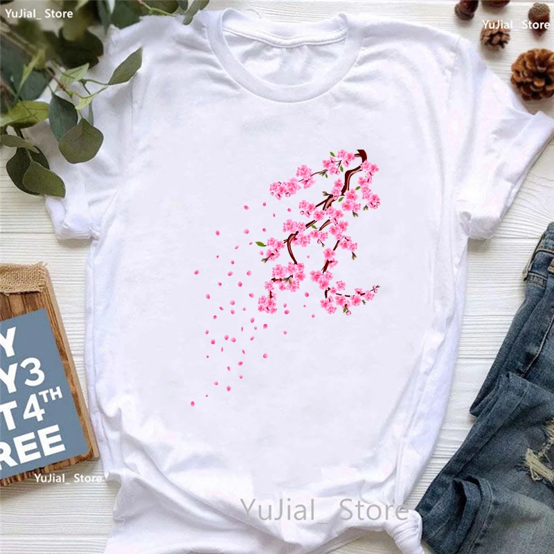 

Funny Beautiful Cherry Blossoms Flowers Printed Tshirt Girls Summer Fashion Short Sleeve T Shirt Women Casual Solid T-Shirt Tops