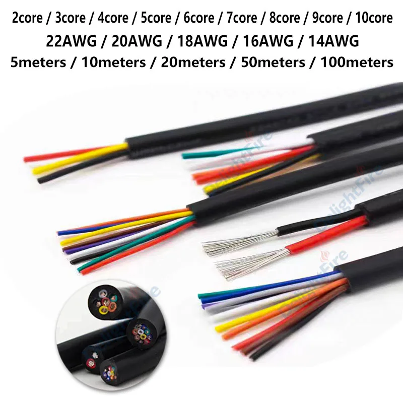 

4Core Wire 10 9 8 7 6 5 3 2 Conductor Sheathed Cable MultiCore 14 16 18 20 22AWG Electrical Wire For Speaker Audio LED Strip