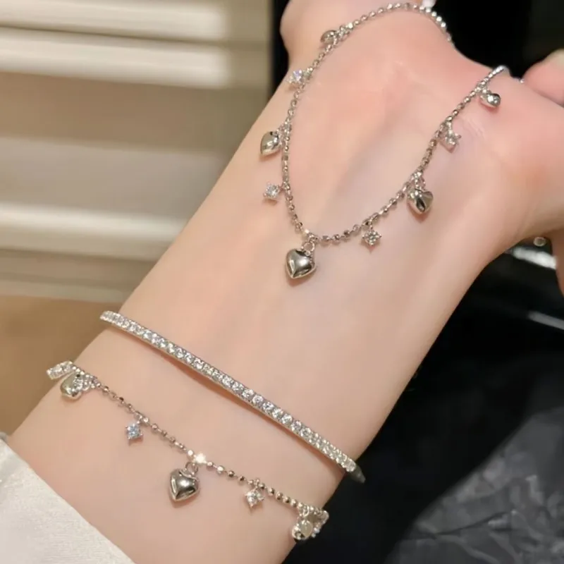 ENSHIR Lucky Colorful Heart Beads Shiny Zircon Water Drop Bracelet for Women Fashion Delicate Jewelry Gift Wholesale