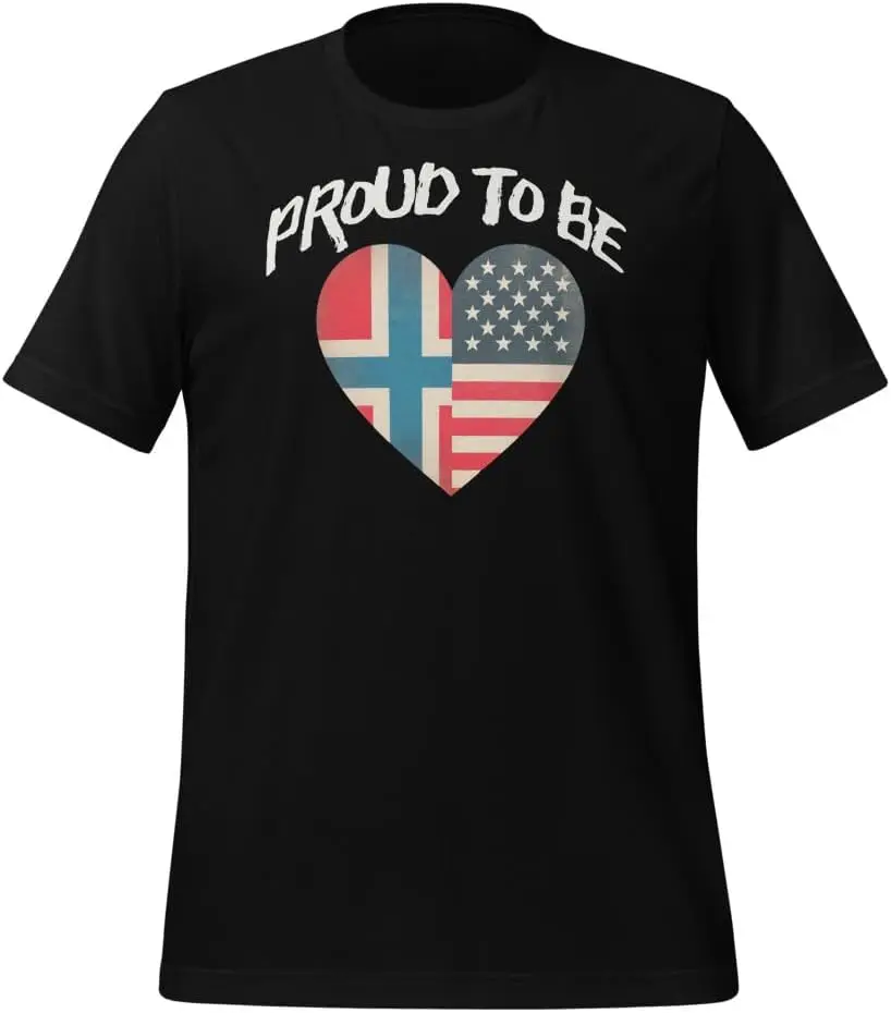 Proud to Be Half American Half Norwegian Vintage Heart Flag Root Proud t-Shirt for Men Women Teens, Casual Shirt