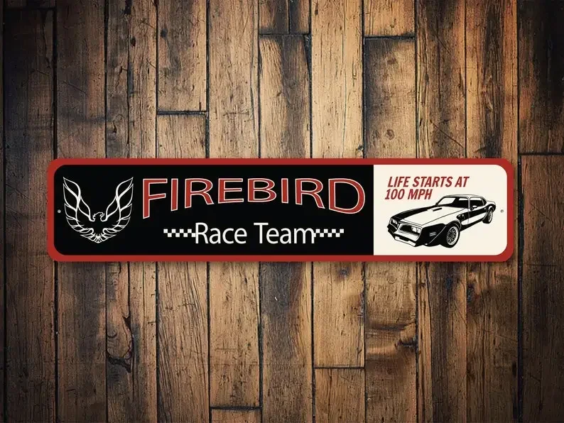Firebird Race Team Schild, Pontiac Firebird, Vintage Firebird Geschenk, American Muscle Car, Vintage Car Lover, hochwertiges Metallschild